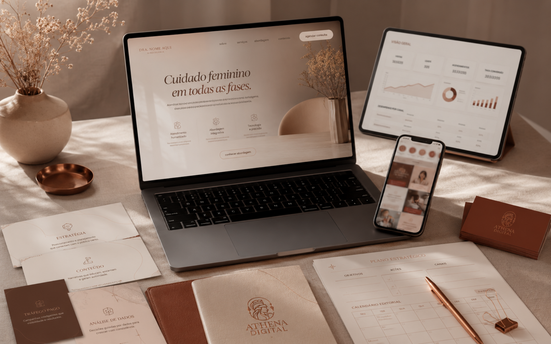 Mockup de estratégia de conteúdo digital da Athena